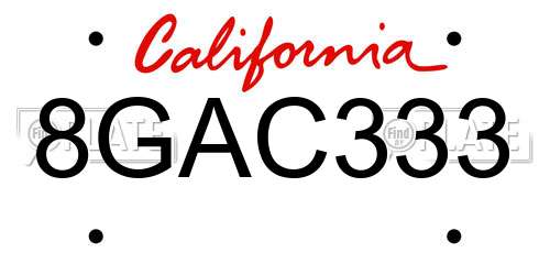 8GAC333 California License Plate