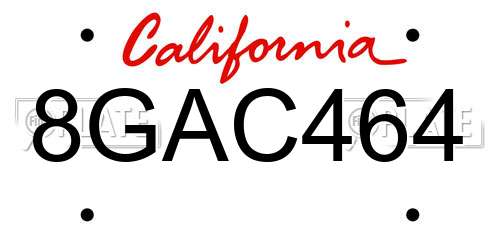 8GAC464 California License Plate
