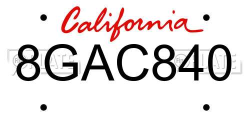 8GAC840 California License Plate