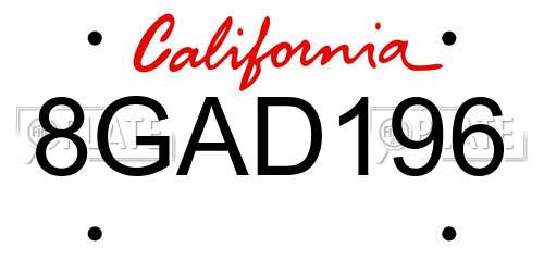 8GAD196 California License Plate