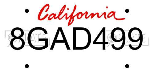 8GAD499 California License Plate