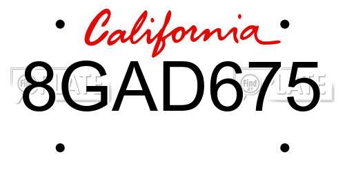 8GAD675 California License Plate