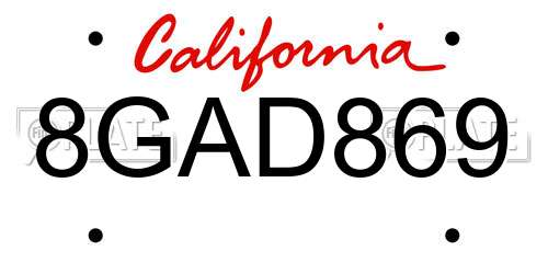 8GAD869 California License Plate