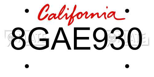8GAE930 California License Plate