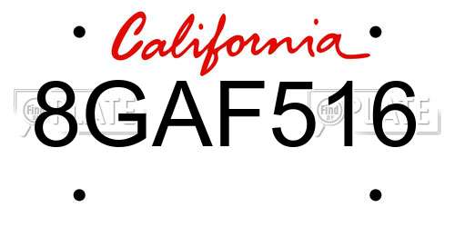8GAF516 California License Plate