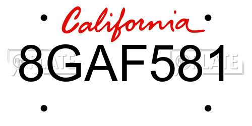 8GAF581 California License Plate