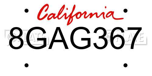 8GAG367 California License Plate