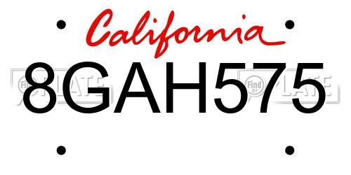 8GAH575 California License Plate