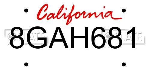 8GAH681 California License Plate