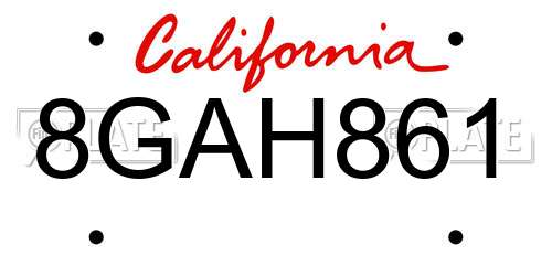 8GAH861 California License Plate