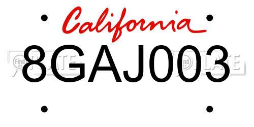 8GAJ003 California License Plate