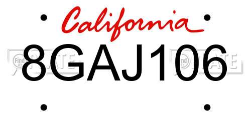 8GAJ106 California License Plate