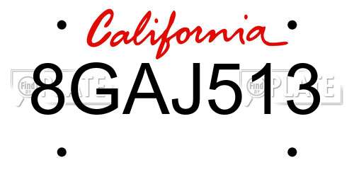 8GAJ513 California License Plate