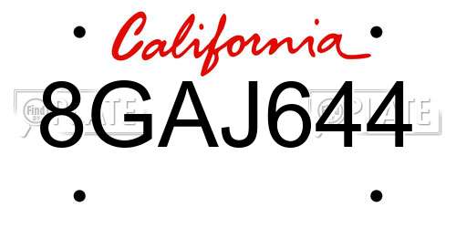 8GAJ644 California License Plate