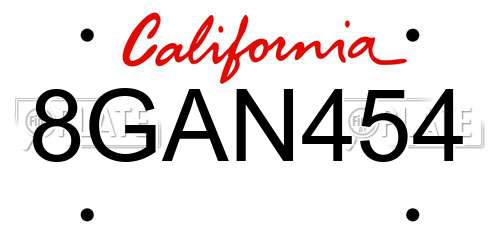 8GAN454 California License Plate
