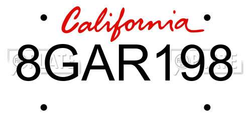 8GAR198 California License Plate