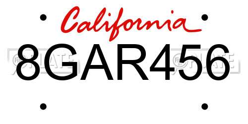 8GAR456 California License Plate