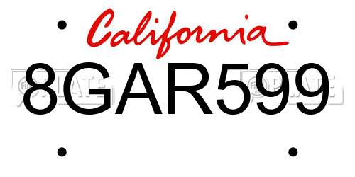 8GAR599 California License Plate