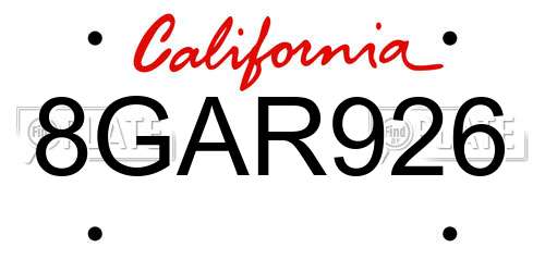 8GAR926 California License Plate