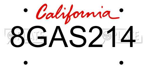 8GAS214 California License Plate