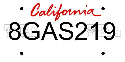 8GAS219 California License Plate