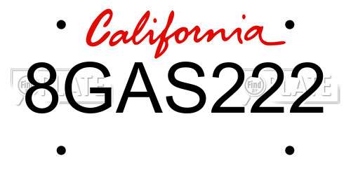 8GAS222 California License Plate