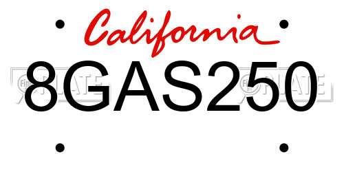 8GAS250 California License Plate