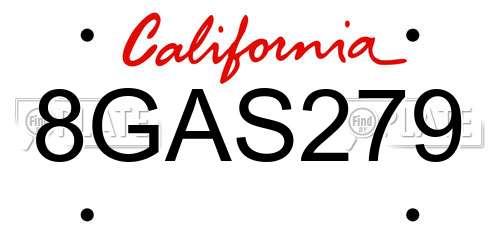 8GAS279 California License Plate