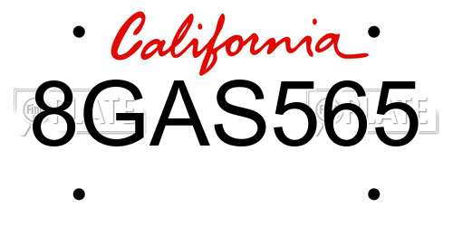 8GAS565 California License Plate