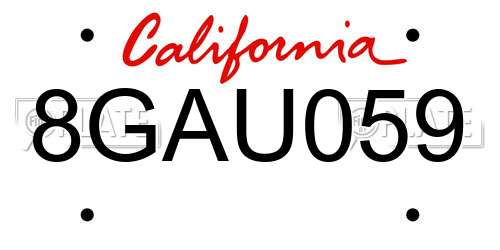 8GAU059 California License Plate