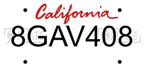 8GAV408 California License Plate