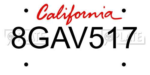 8GAV517 California License Plate