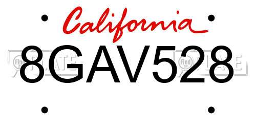8GAV528 California License Plate