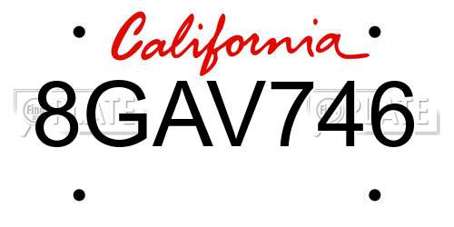 8GAV746 California License Plate