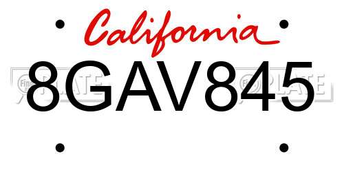8GAV845 California License Plate