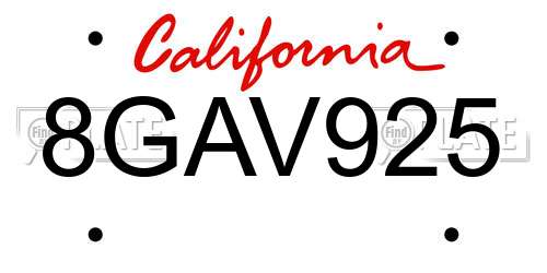 8GAV925 California License Plate