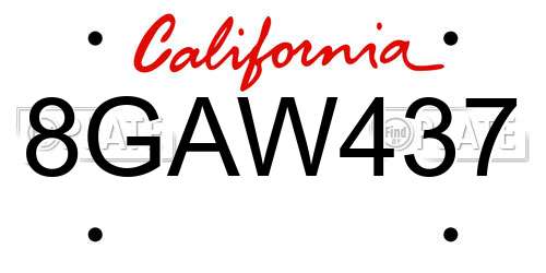 8GAW437 California License Plate