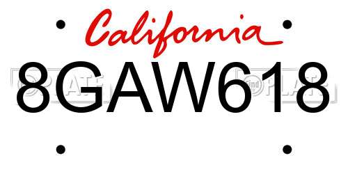8GAW618 California License Plate