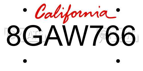 8GAW766 California License Plate