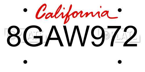 8GAW972 California License Plate