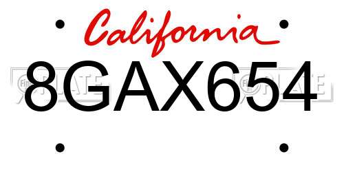 8GAX654 California License Plate