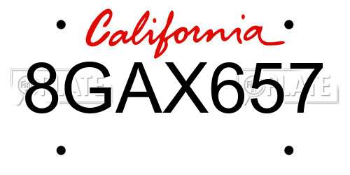 8GAX657 California License Plate