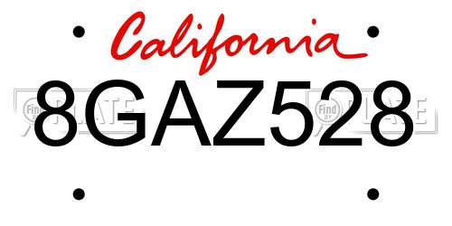 8GAZ528 California License Plate