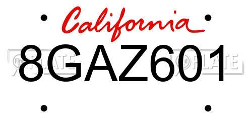 8GAZ601 California License Plate