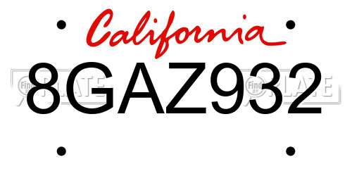 8GAZ932 California License Plate