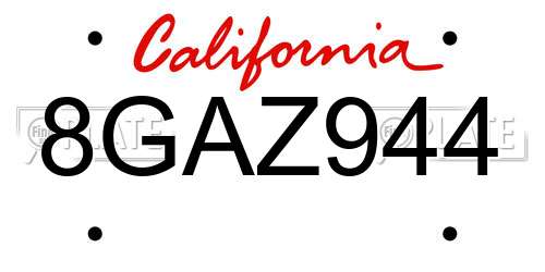 8GAZ944 California License Plate