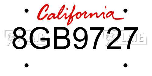 8GB9727 California License Plate
