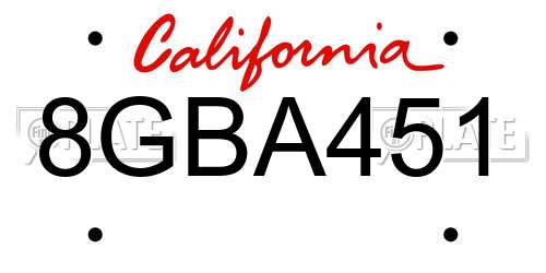 8GBA451 California License Plate