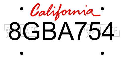 8GBA754 California License Plate