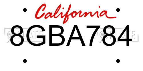 8GBA784 California License Plate